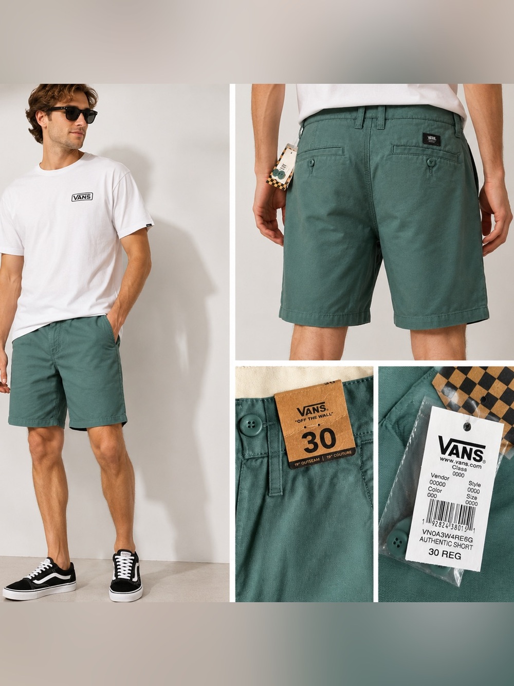 Vans Authentic Shorts Mens 30 Green Chino Casual Skate Stretch NWT